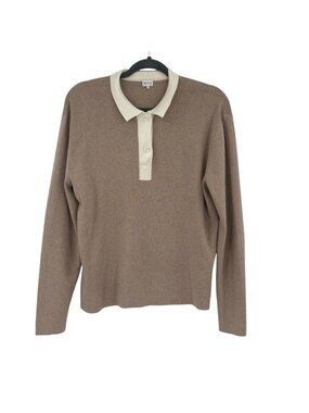 Kule Women’s Size M Beige The Fellini Smiley Face Elbow Long Sleeve Polo Knit